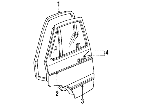1984 Dodge B350 Door & Components, Exterior Trim Diagram