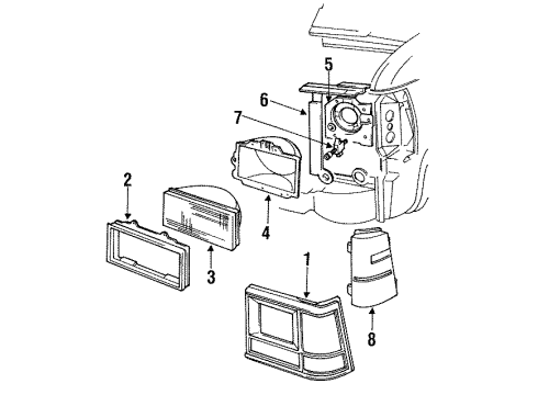 1992 Dodge B350 Headlamp Components, Side Marker & Signal Lamps Diagram