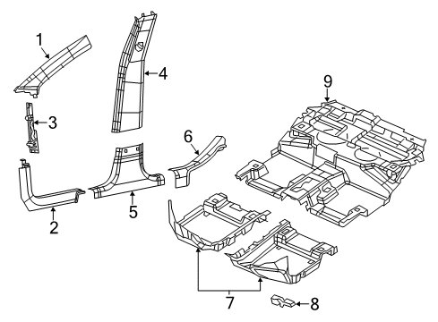 2015 Jeep Cherokee Interior Trim - Pillars, Rocker & Floor Diagram