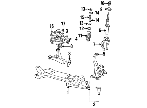 1997 Chrysler Cirrus Front Suspension Components, Lower Control Arm, Upper Control Arm, Stabilizer Bar Diagram