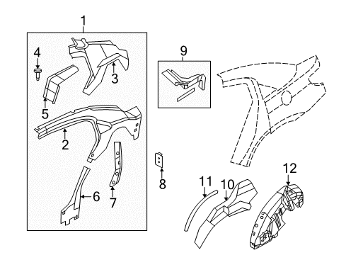 2008 Dodge Avenger Inner Structure - Quarter Panel Diagram