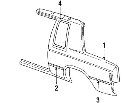 1987 Dodge Aries Quarter Panel & Components, Glass, Exterior Trim, Trim Diagram 2 - Thumbnail