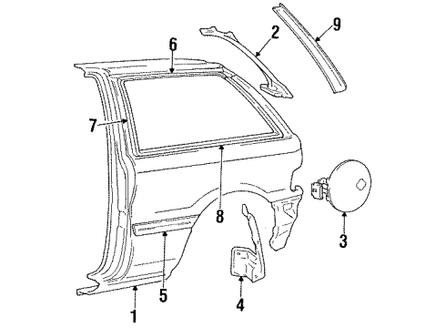 1992 Dodge Colt Quarter Panel & Components, Exterior Trim Diagram