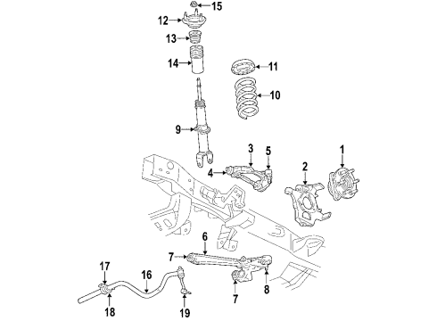 2007 Dodge Dakota Front Suspension Components, Lower Control Arm, Upper Control Arm, Stabilizer Bar Diagram