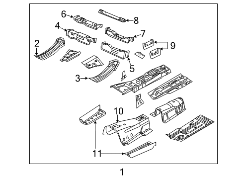 2013 Dodge Challenger Pillars, Rocker & Floor - Floor & Rails Diagram