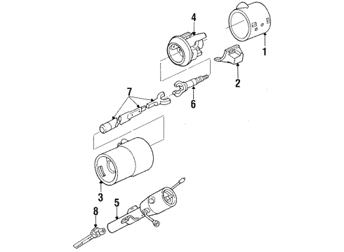 1986 Chrysler Town & Country Steering Column Housing & Components, Shaft & Internal Components, Shroud, Switches & Levers Diagram