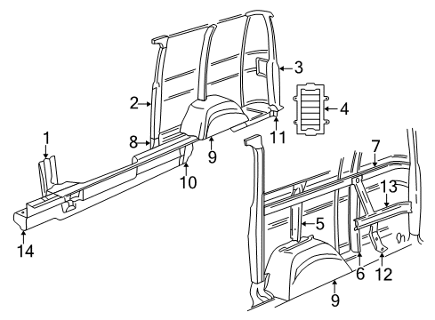 2000 Dodge Ram 3500 Van Inner Structure & Rails - Side Panel Diagram 2 - Thumbnail