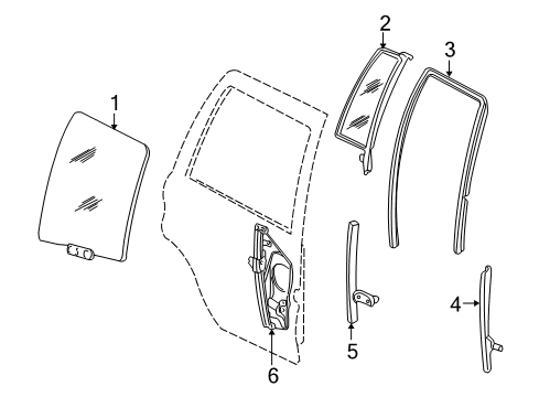 2001 Jeep Grand Cherokee Rear Door - Glass & Hardware Diagram