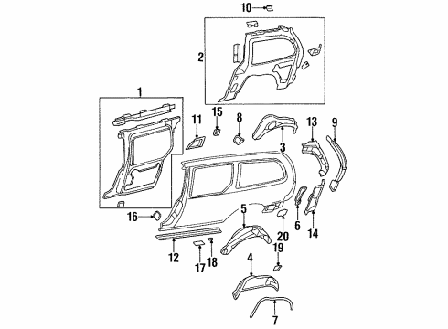 1996 Chrysler Town & Country Inner Structure & Rails - Side Panel Diagram 3 - Thumbnail