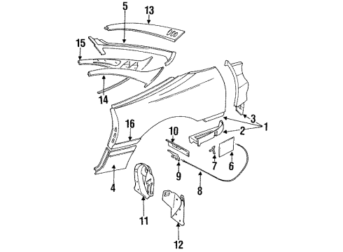 1994 Dodge Stealth Quarter Panel, Exterior Trim Diagram
