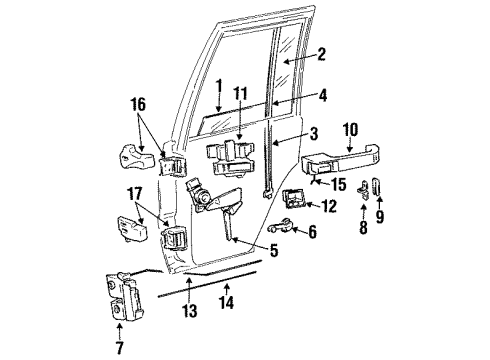 1995 Jeep Grand Cherokee Rear Door Glass & Hardware Diagram