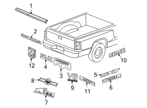 2011 Ram Dakota Exterior Trim - Pick Up Box Diagram