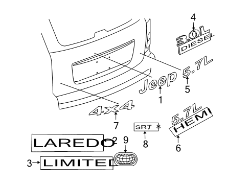 2009 Jeep Grand Cherokee Exterior Trim - Lift Gate Diagram