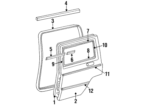 1988 Jeep Cherokee Rear Door & Components, Exterior Trim Diagram