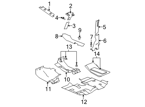2010 Jeep Wrangler Interior Trim - Pillars, Rocker & Floor Diagram 1 - Thumbnail