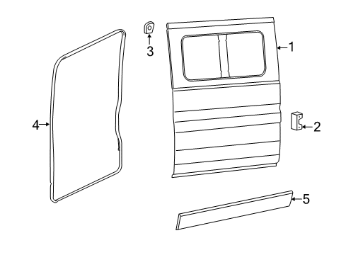 2019 Ram ProMaster 1500 Side Loading Door & Components, Exterior Trim Diagram