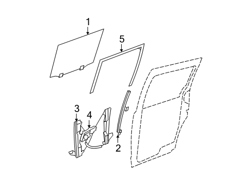 2019 Dodge Grand Caravan Side Loading Door - Glass & Hardware Diagram