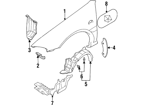 1994 Dodge Colt Fender & Components, Exterior Trim Diagram