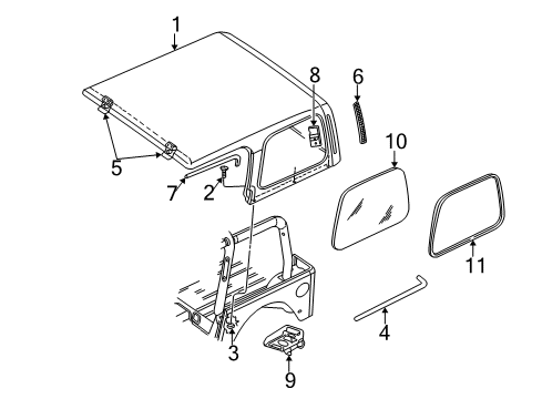 2003 Jeep Wrangler Top & Components, Glass Diagram