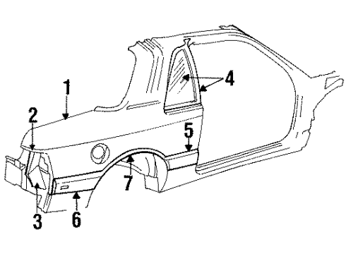 1991 Chrysler LeBaron Quarter Panel & Components, Exterior Trim Diagram 3 - Thumbnail
