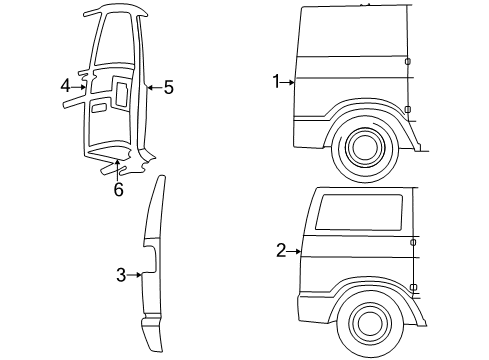 1996 Dodge B2500 Side Panel & Components, Exterior Trim Diagram 1 - Thumbnail