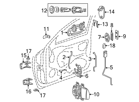 2003 Dodge Durango Front Door - Lock & Hardware Diagram