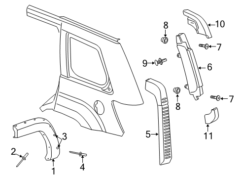 2009 Jeep Commander Exterior Trim - Quarter Panel Diagram