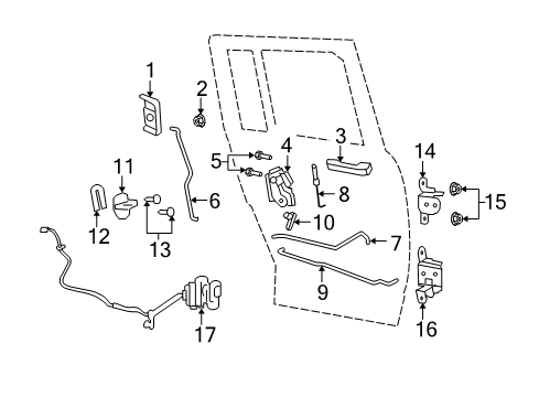 2009 Jeep Compass Rear Door - Lock & Hardware Diagram