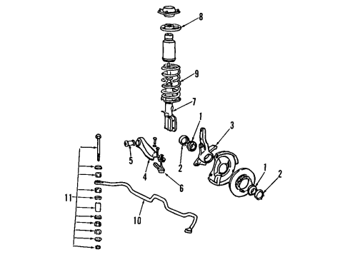 1992 Dodge Colt Front Suspension Components, Lower Control Arm, Stabilizer Bar Diagram