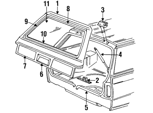 1988 Chrysler Town & Country Lift Gate & Hardware, Glass, Exterior Trim Diagram