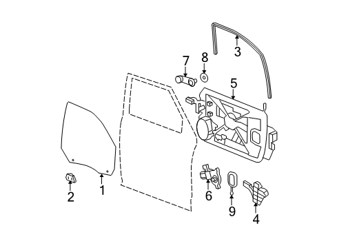 2011 Ram 1500 Front Door - Glass & Hardware Diagram