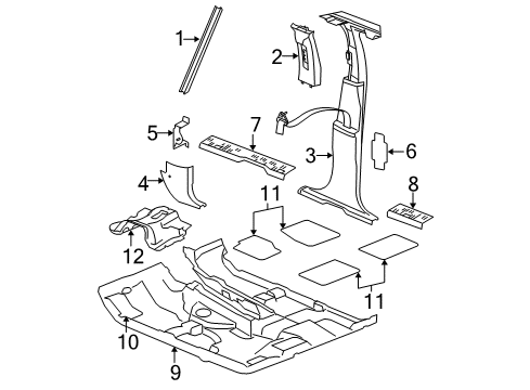2009 Jeep Commander Interior Trim - Pillars, Rocker & Floor Diagram