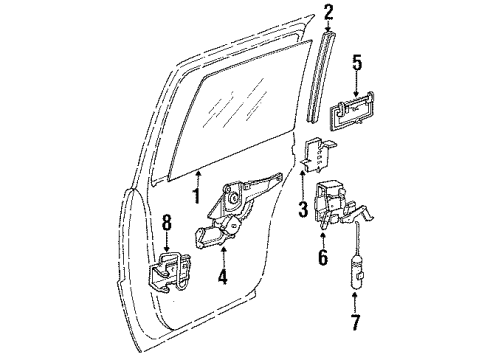 1991 Dodge Dynasty Rear Door Glass & Hardware Diagram