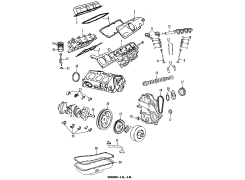 1990 Dodge Grand Caravan Engine Parts, Mounts, Cylinder Head & Valves, Camshaft & Timing, Oil Pan, Oil Pump, Crankshaft & Bearings, Pistons, Rings & Bearings Diagram