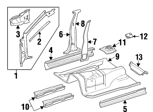 2001 Jeep Cherokee Center Pillar, Hinge Pillar, Rocker Panel, Floor & Rails Diagram