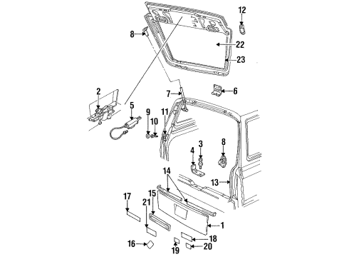 1993 Dodge Caravan Lift Gate & Hardware, Glass, Exterior Trim Diagram