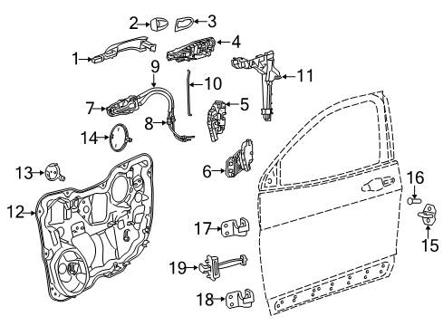 2015 Jeep Cherokee Front Door - Lock & Hardware Diagram