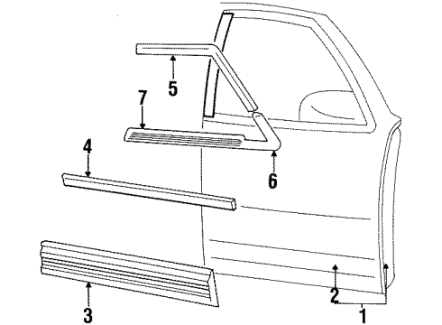 1990 Chrysler LeBaron Front Door & Components, Exterior Trim Diagram