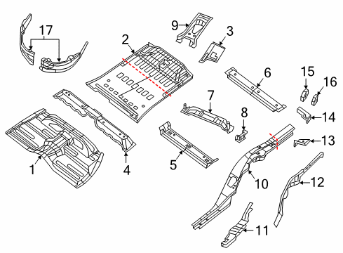 2017 Dodge Durango Rear Body - Floor & Rails Diagram