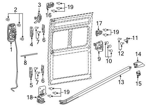 2019 Ram ProMaster 1500 Side Loading Door - Lock & Hardware Diagram