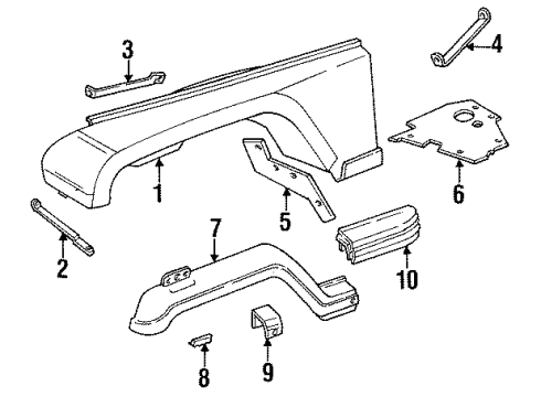 1988 Jeep Wrangler Fender & Components, Exterior Trim Diagram