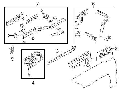 2009 Jeep Compass Structural Components & Rails Diagram