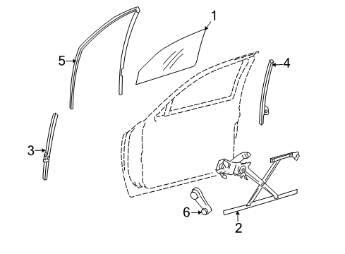 2011 Ram Dakota Front Door - Glass & Hardware Diagram