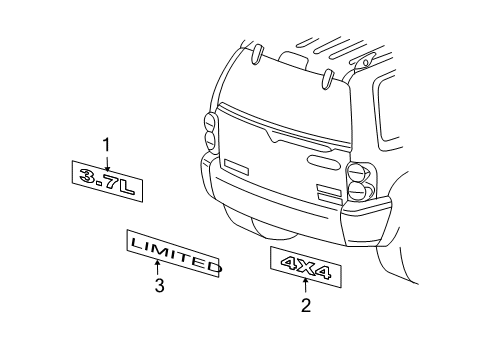 2009 Jeep Liberty Exterior Trim - Lift Gate Diagram