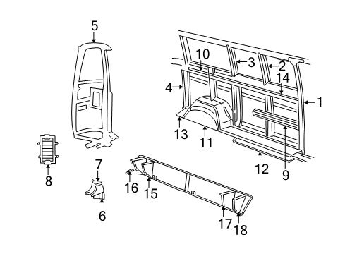 2000 Dodge Ram 3500 Van Inner Structure & Rails - Side Panel Diagram 3 - Thumbnail