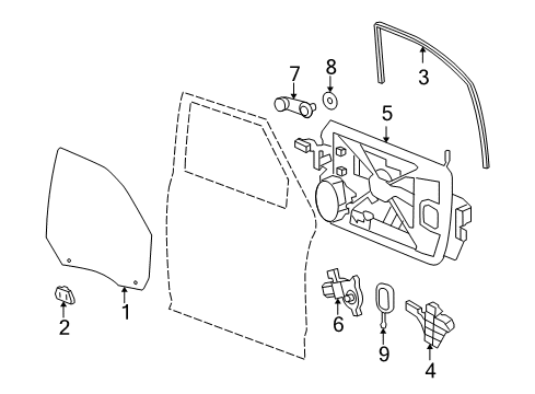 2010 Dodge Ram 2500 Front Door - Glass & Hardware Diagram