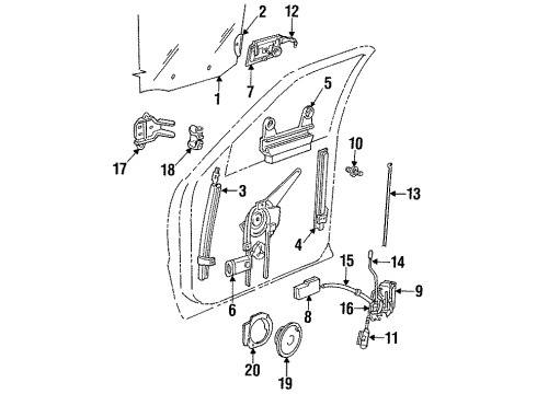 1989 Dodge Spirit Front Door Glass & Hardware Diagram