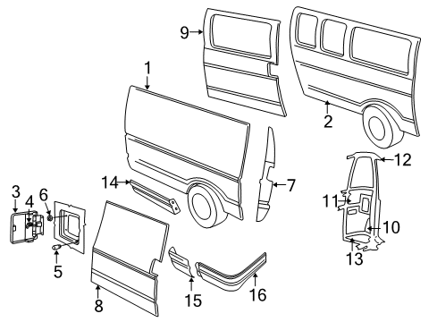 1996 Dodge B2500 Side Panel & Components, Exterior Trim Diagram 4 - Thumbnail
