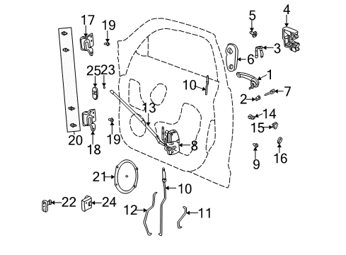2003 Chrysler PT Cruiser Front Door - Lock & Hardware Diagram
