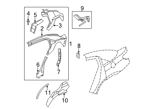 2007 Chrysler Sebring Inner Structure - Quarter Panel Diagram